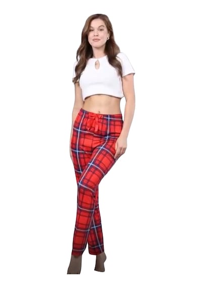 Pijama Altı Modal Ring Viskon Kumaş-ekose Desenli Kırmızı