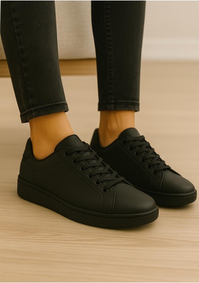 Erkek Siyah Tabanlı Bağcıklı Sneaker Spor Ayakkabı-637 Siyah