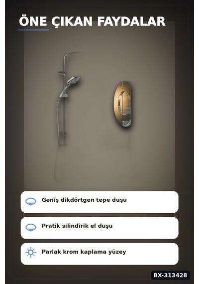 Krom Kaplama 5+1 Fonksiyon Robot Tepe Duş Seti - 2 Başlıklı Banyo Takımı Bx-313428 Açık Ahşap