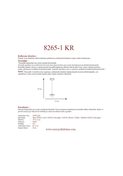 Eray Aydınlatma 8265-1 Krom Led Avize Krom