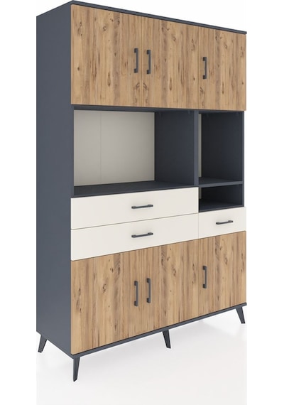 Hyperion Dolap 9 Raflı 3 Çekmeceli 6 Kapaklı 132x44x195 Antra... Antrasit