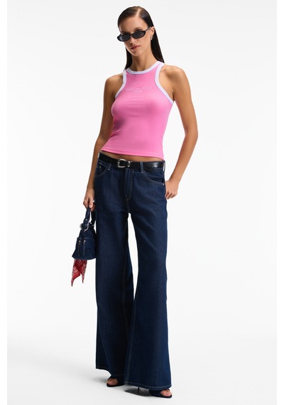 Ethıquet Selmıra Kadın Nakışlı Halter Yaka Slim Fit Kolsuz Pembe Atlet