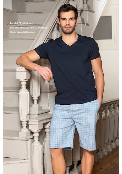 Cacharel Erkek Dokuma Bermuda Tek Alt 2241/mavi 2 Mavi