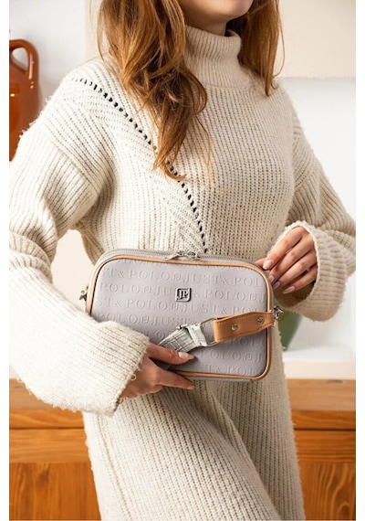 Just Polo Kadın Ayarlanabilir Askılı Su Geçirmez Lüks Omuz Çantası Shoulder Bag Ebat: 16 X 26 Cm Gri