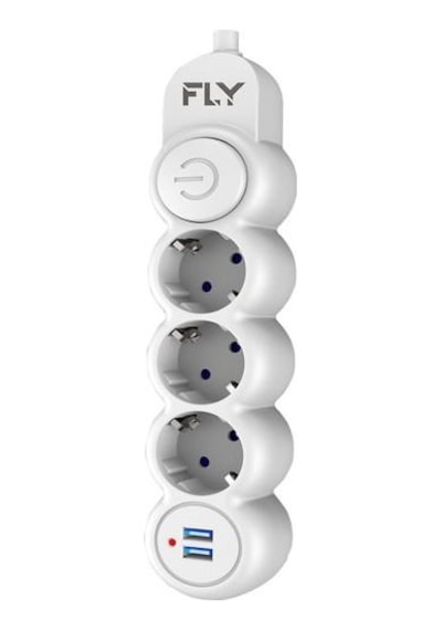 Fly Akım Korumalı Priz 3'lü, 2 Metre, 2 Usb 2.1a 2 M