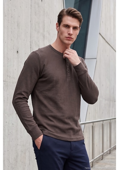 Buratti Pamuklu Regular Fit Düğmeli Bisiklet Yaka Sweat Erkek Sweat 5905852 Kahve