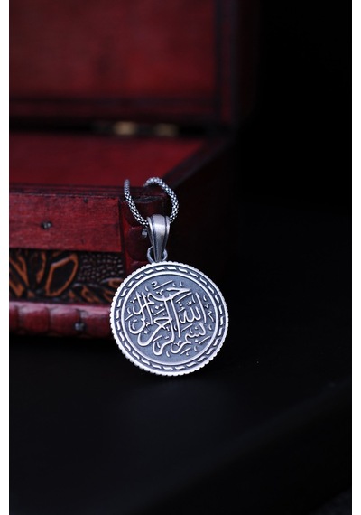 Encili Silver 925 Ayar Gümüş Özel Tasarım Besmele Yazılı Erkek Kolye Gümüş