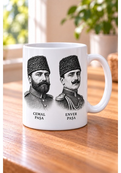 Atatürk Ve İttihat Ve Terakki Kahramanları Beş Portre Sarmal Baskılı Beyaz Kupa