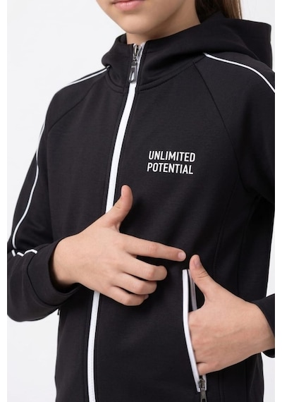 Pina Kids Kız Çocuk Unlimited Şeritli Kapüşonlu Düz Paça Reglan Kol Dalgıç Kumaş Eşofman Takımı Esf7013 siyah