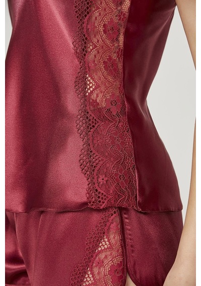 Pierre Cardin Saten Dantelli Şort & Kombi Takım 438 Bordo
