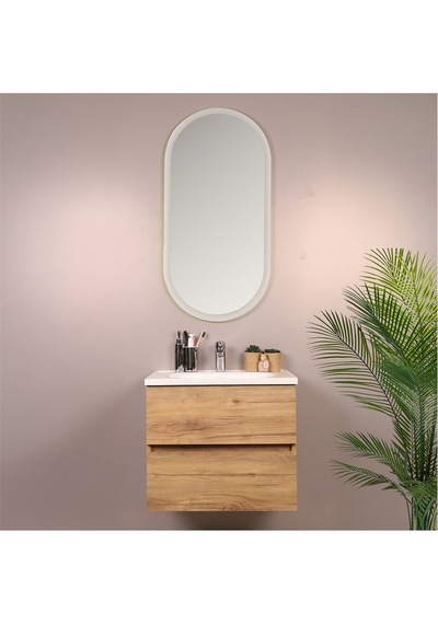 Kobos Simple 60 Cm Çekmeceli Banyo Dolabı Seti Light Walnut Ahşap Kobos Simple 60 Cm Çekmeceli Banyo Dolabı Seti Light Walnut Ahşap