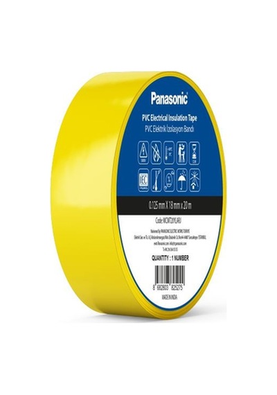 Panasonic Fr Pvc Elektrik İzolasyon Bandı Sarı 20m 1.80cm X 0,125mm - 8 Adet
