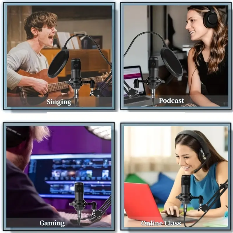 Profesyonel Kondansatör Mikrofon Seti Ayarlanabilir Stand Usb Pc Bağlantılı Youtube Karaoke Podcast