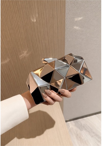 Aylesh Facet Gümüş Geometrik Zincir Askılı Abiye Clutch Çanta Gümüş Gümüş