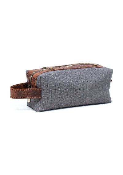 Gillario Design 06 Unisex Suni Kanvas+deri Gri-taba Eskitme Dopp Kit