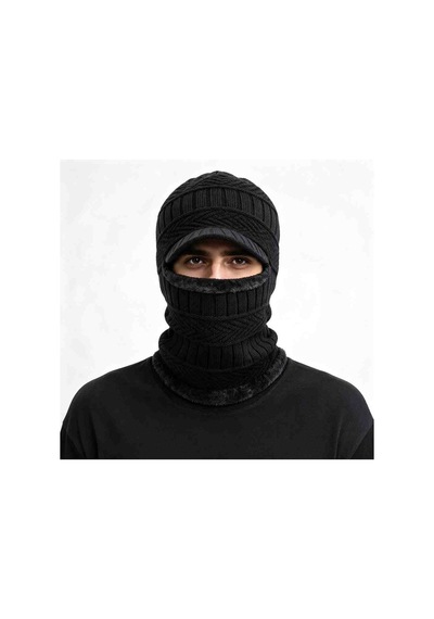 Kışlık Şapka Bere Ve Yüz Maskesi Siperli Içi Peluşlu Kalın Örgü Rüzgâr Ve Soğuğa Karşı