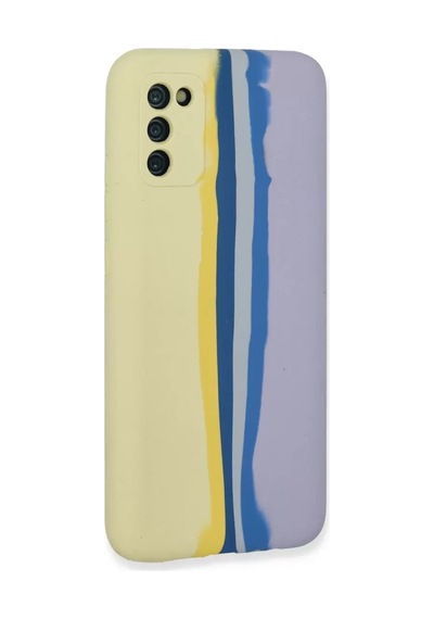 Samsung Galaxy Uyumlu. A03s Kılıf Ebruli Lansman Silikon - Sarı-lila