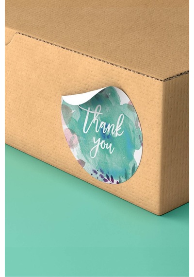 90 Adet Thank You Teşekkür Etiketi Su Yeşili Çiçekli 3x3cm St2040 Çok Renkli