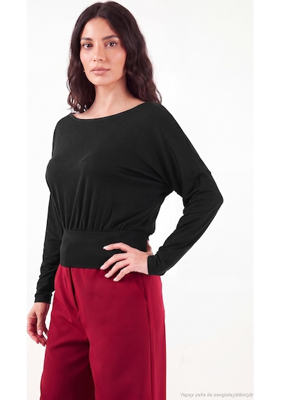 Lela Vücuda Oturan Kayık Yaka Uzun Kollu Yumuşak Örme Bluz Kadın Bluz 5866853 Siyah