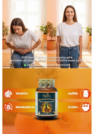 Kiperin Bromelain 2500 Gdu & Papain - Doğal Proteolitik Enzim 30kapsül & 700mg Akıllı Gıda Takviyesi