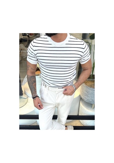 Cool Tarz Erkek Mat Beyaz Kısa Kollu Fitilli Akrilik-pamuk Karışımlı Triko T-shirt Mat Beyaz Mat Beyaz Cool Tarz Erkek Mat Beyaz Kısa Kollu Fitilli Akrilik-pamuk Karışımlı Triko T-shirt Mat Beyaz Mat Beyaz