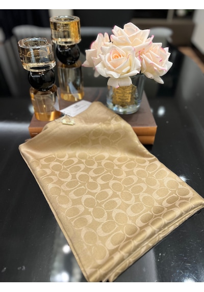 Miorel Scarfs C Desen Çift Taraflı Kaşmir İpek Şal 4 Mevsim Pamuk Şal Gold