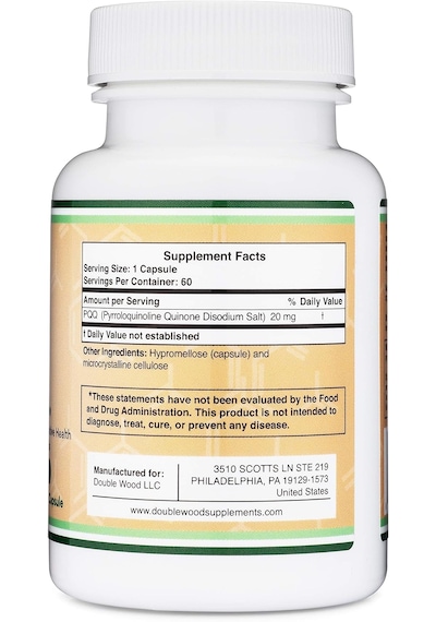 Double Wood Pqq Pyrroloquinoline Quinone Atp Coenzyme Energy Brain Optimizer And Sleep Support 20mg 60 Caps