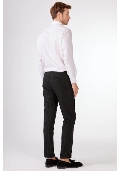 Dufy Siyah Çizgili Erkek Takım Elbise - Slim Fit Siyah