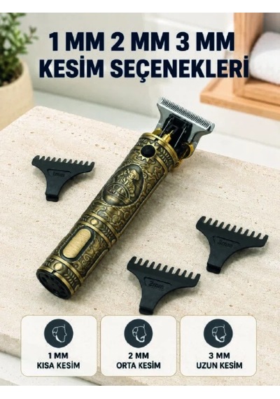 Lb Profesyonel Saç Ve Sakal Tıraş Makinesi 1500 Mah Bataryalı 1 2 3 Mm Taraklı