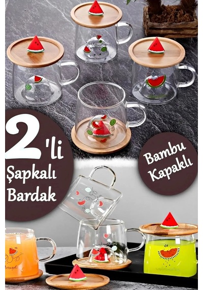 3d Meşrubat Bardagı Karpuz Figürlü Baskılı Sıcak Soğuk Borosilikat Cam Meşrubat Kupası Su Çay Bardağ Kırmızı