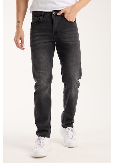 Erkek Pantolon Siyah Regular Fit Fermuarlı Jeans Füme