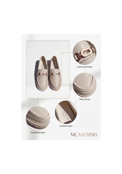 Mcaserıng Günlük Kadın / Kız Oxford Kolej Loafer Ayakkabı Bej G Tokalı