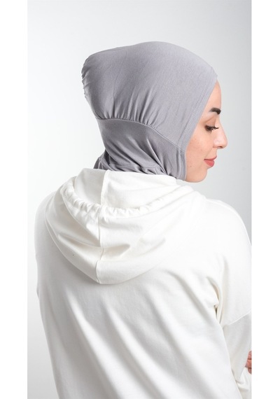 Hürrem Bone Gri Pratik Hazır Geçmeli Tesettür Bone Sandy Kumaş Spor Hijab 211 Gri