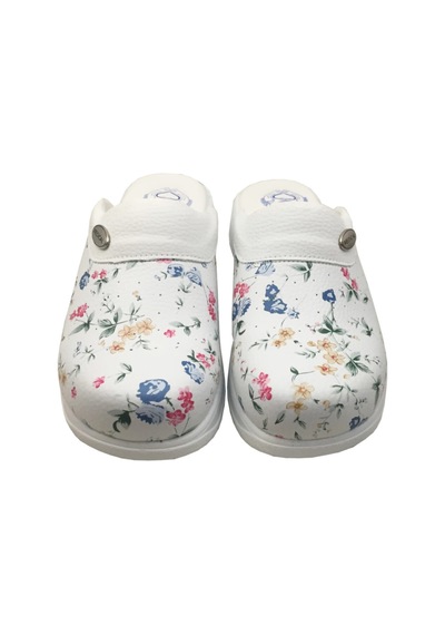Hipokrat Unisex Beyaz Terlik Beyaz Çiçekli