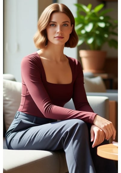 Ersefa Stil Kadın Büzgü Drape Detaylı Vücuda Oturan Bluz Regular Örme Sl bordo