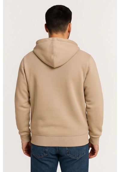Novalisse Erkek 3 İplik Pamuklu Kapüşonlu Tam Fermuarlı Cepli Hoodie Sweatshirt - Bej Çoklu Renk