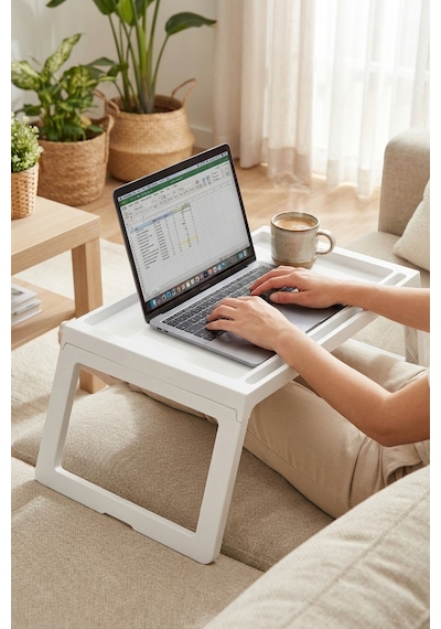 Katlanabilir Yatak Üstü Keyif Sehpası Laptop & Kahvaltı Sehpası 56 36 Cm Beyaz