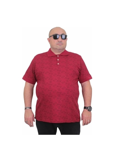 Starbattal Erkek Büyük Beden Polo Yaka Üçgen Baskılı Tişört 24450 Bordo-Bordo