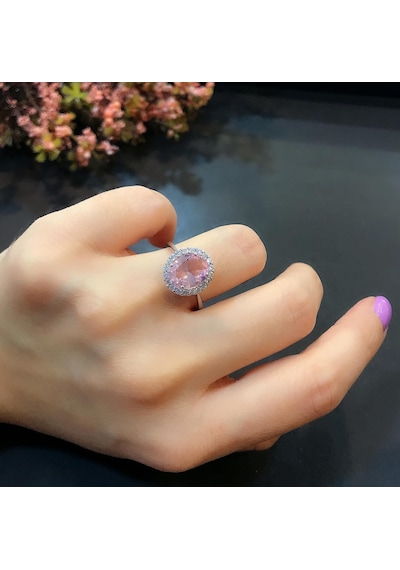 Stela Oval Pembe Kuvars Yüzük - 513936652