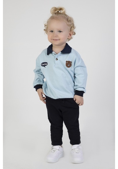 Harika Kids Erkek Bebek&çocuk İki İplik Kumaş Orta Kalınlıkta Polo Yaka Örme Basic Alt Üst Eşofman Takımı 001