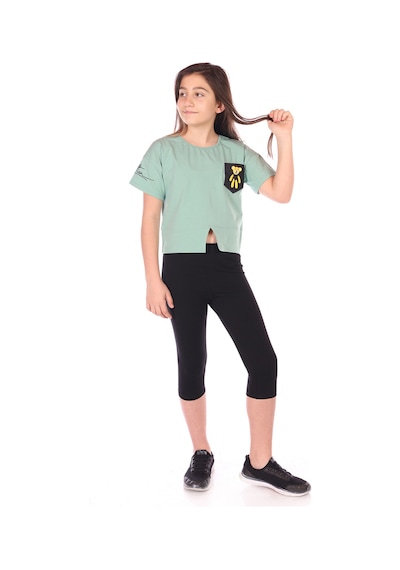 Toontoy Kids Toontoy Kız Çocuk Göğsü Ayıcık Baskılı Kaprili Takım Yeşil