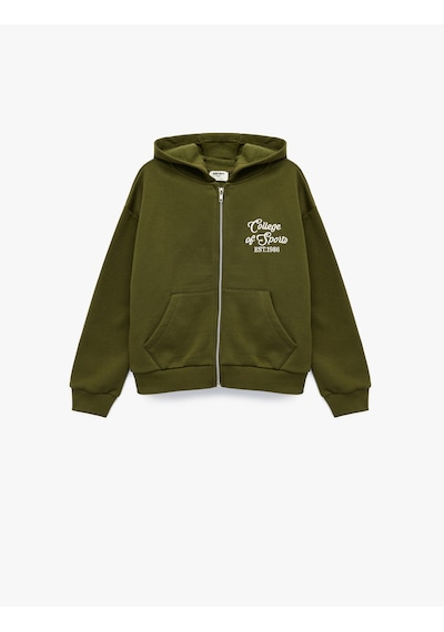 Koton Şardonlu Uzun Kollu Kapşonlu Fermuarlı Sweatshirt Haki 6wkg10080ak Haki