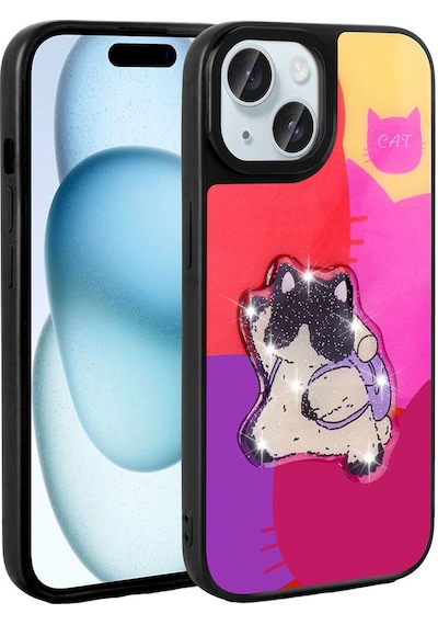 Zore Apple Uyumlu iPhone 15 Kılıf Parlayan Kabartmalı İkonik Figürlü Amas Silikon Kapak - Mor Mor
