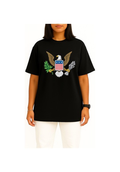 Bahriyeli Collection Oversize American Bald Eagle Göğüs Tasarımlı Unisex T-shirt Siyah