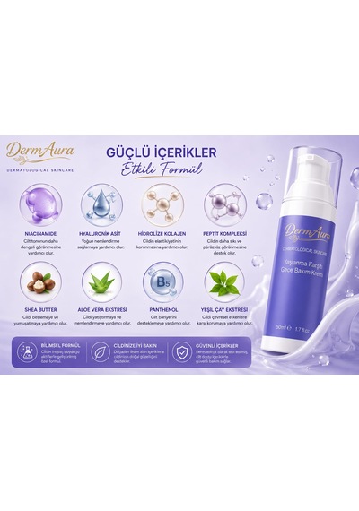 Dermaura Yaşlanma Karşıtı Gece Bakım Kremi Kolajen & Hyaluronik Asit 50 Ml