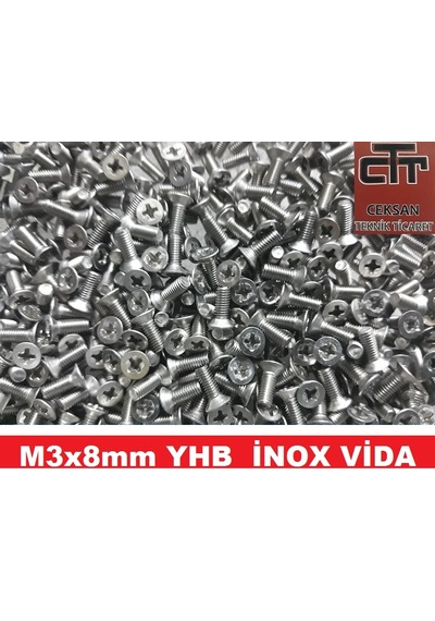 M3X8 Yhb Inox Havşa Başlı Metrik Vida 24-50-100 Adet Seçenekli 100 Adet
