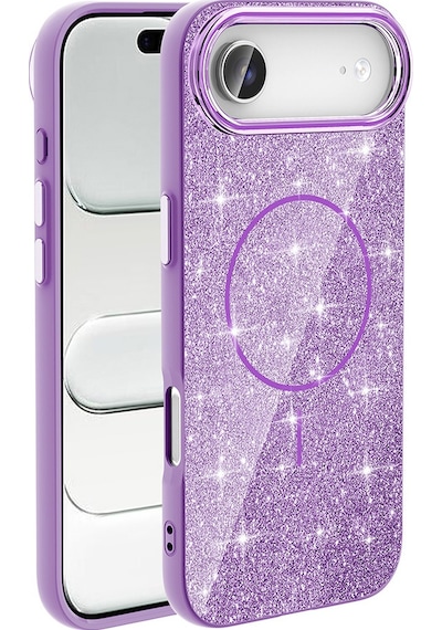 Apple Uyumlu iPhone 17 Air Kılıf M-safe Şarj Özellikli Parlayan Simli Zore Okso Kapak Derin Mor