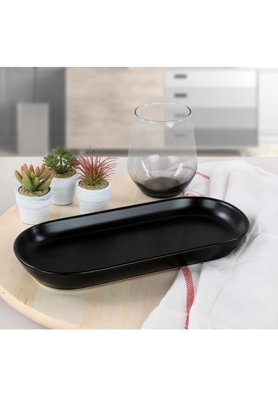 Keramika Noyan 26 Cm Kayık Tabak Mat Siyah