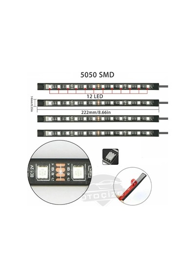Araç İçi Aydınlatma Kumandalı 12 Led Ayak Altı Led 7 Renk Rgb Pro