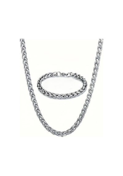 Spor Tilki Kuyruğu Erkek Çelik Zincir Kolye Ve Bileklik Set 4mm K60s Metalik Gri